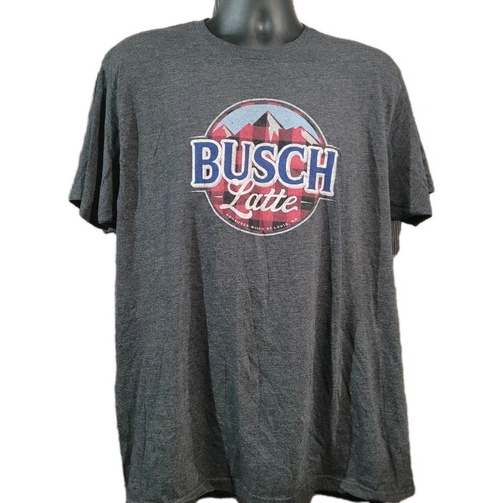 Busch Latte T-Shirt XL Red Plaid Mountain Logo Brew City Busch Light Beer Drink